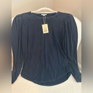 NIC+ZOE Active Blue Puff Shoulder Long Sleeve Top